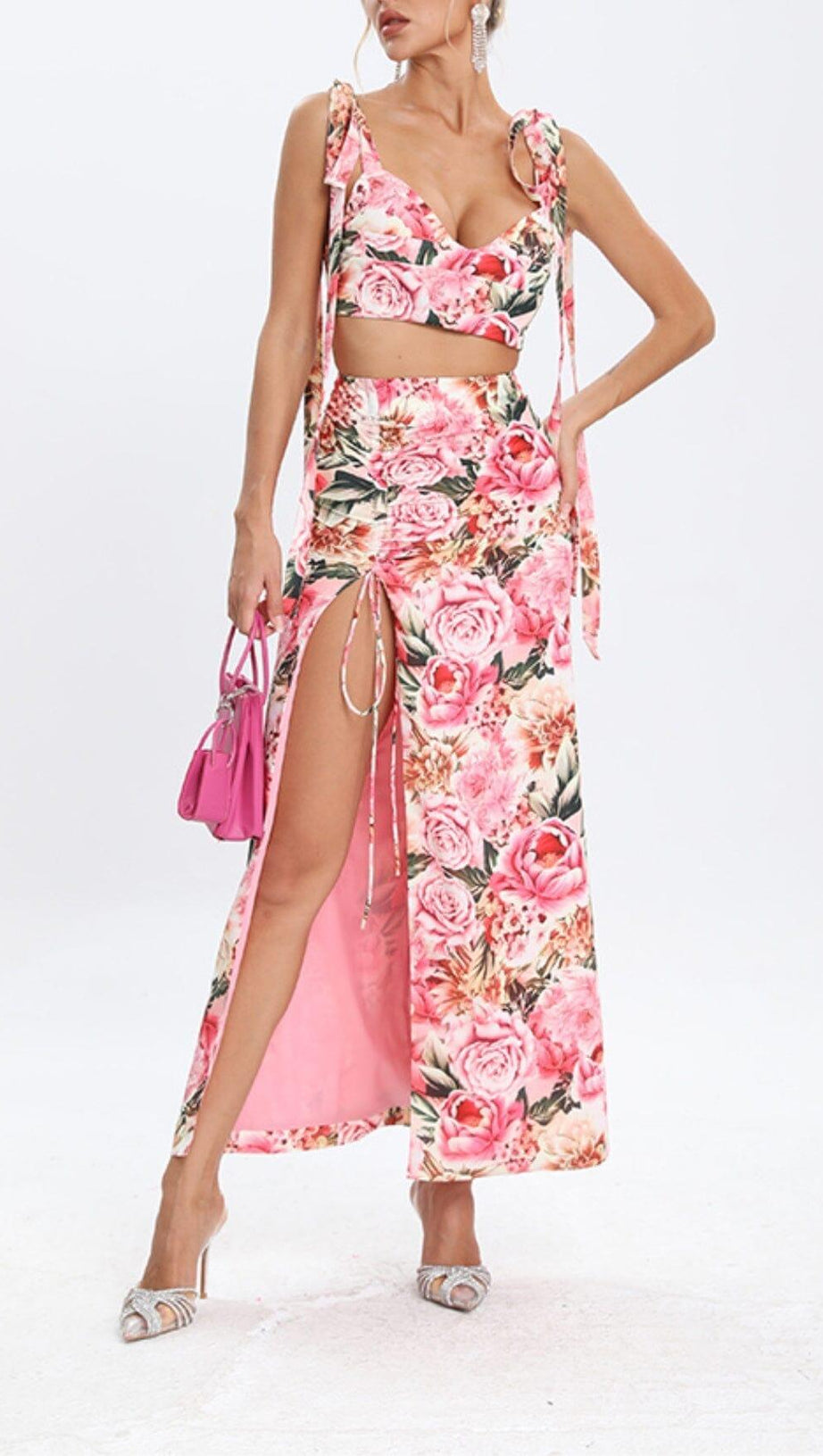 FLORAL DESIGN TWO PIECE SET IN PINK