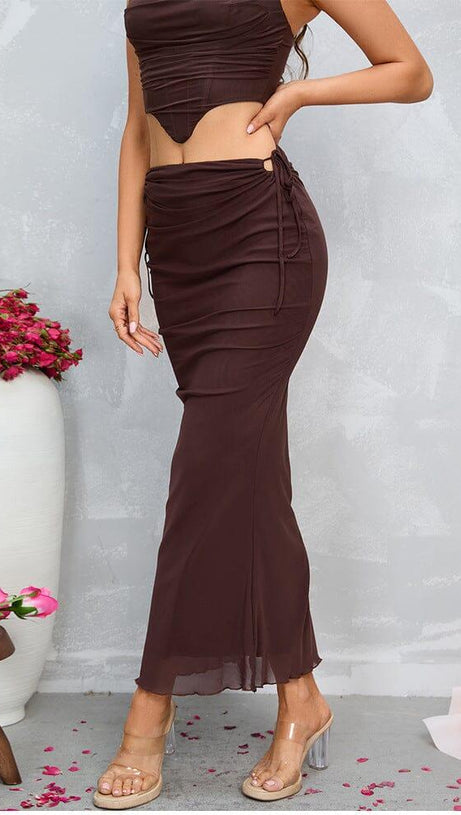 GONNA MIDI AVVOLGENTE CON FIANCHI MARRONE