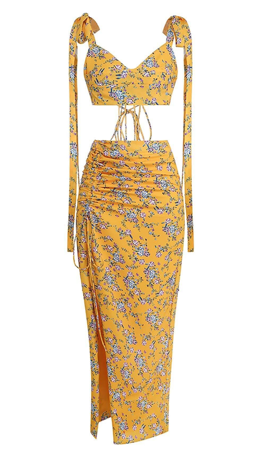 SET DUE PEZZI CON DESIGN FLOREALE IN GIALLO