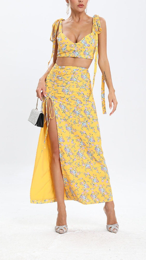 AIIZIE FLORAL DESIGN TWO PIECE SET IN YELLOW - product image
