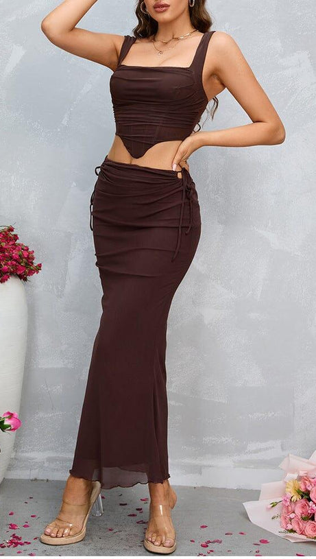 GONNA MIDI AVVOLGENTE CON FIANCHI MARRONE