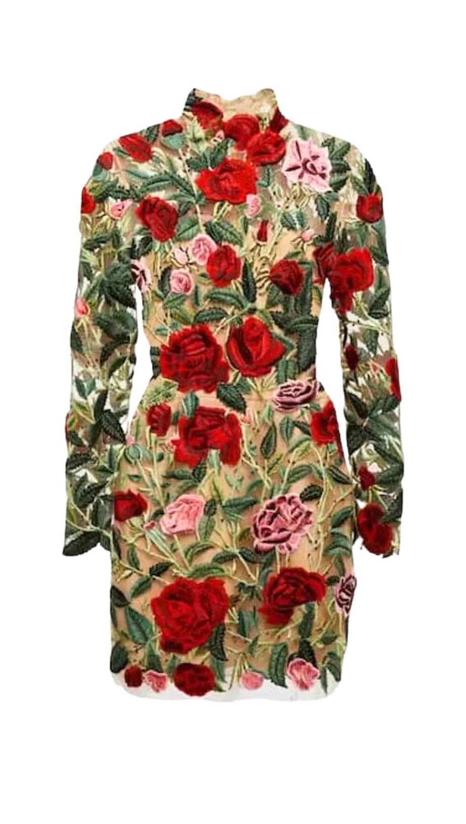 HOCHGESCHNITTENES MINIKLEID MIT BLUMENSTICKEREI