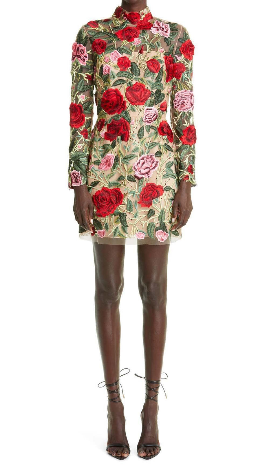 FLORAL EMBROIDERY HIGH MINI DRESS