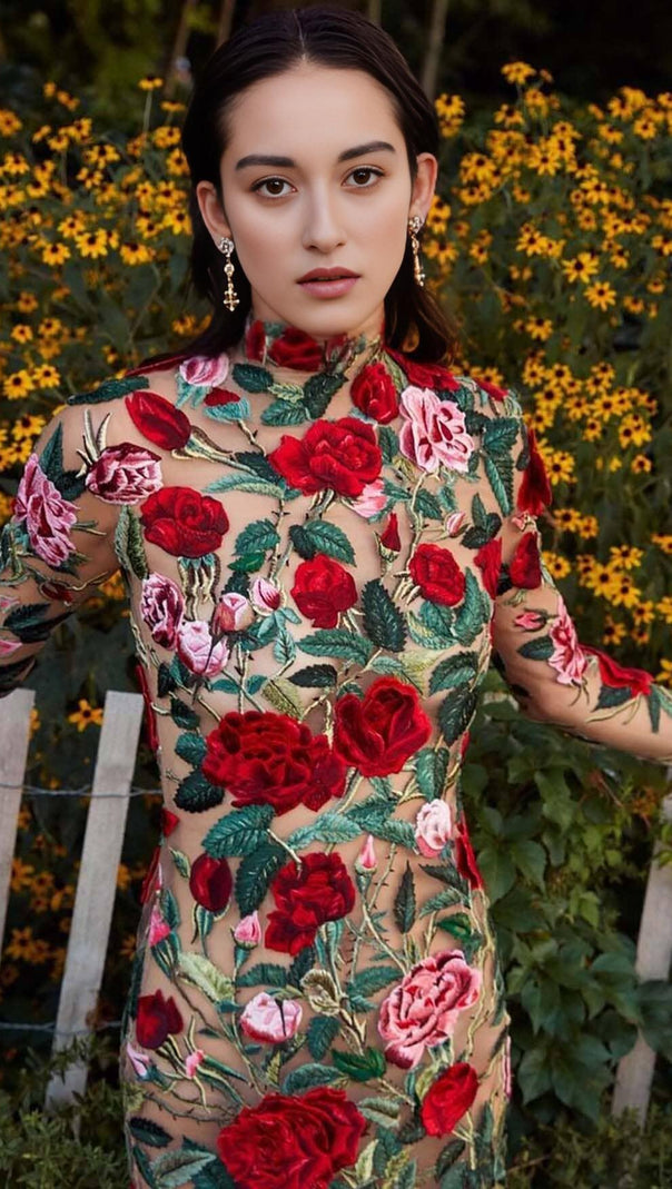 AIIZIE FLORAL EMBROIDERY HIGH MINI DRESS - product image