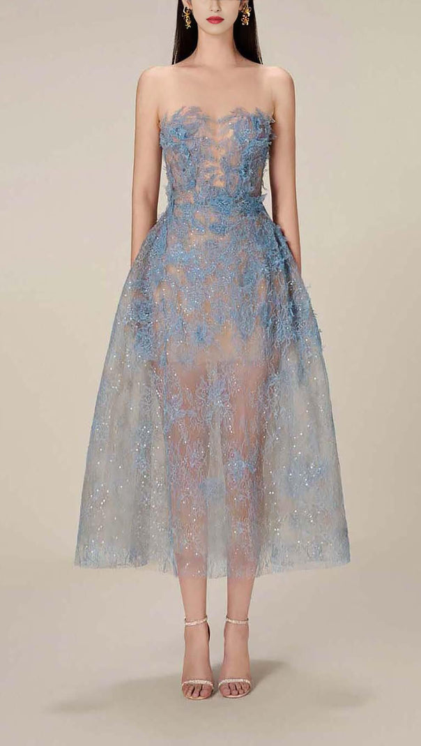 AIIZIE FLORAL LACE CUTWORK MIDI DRESS - product image