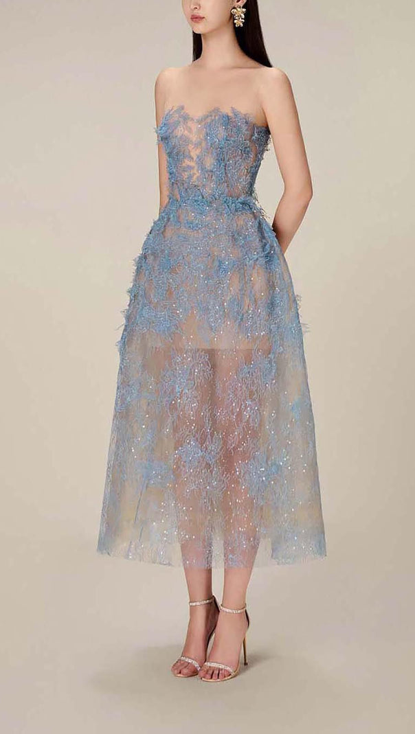 AIIZIE FLORAL LACE CUTWORK MIDI DRESS - product image