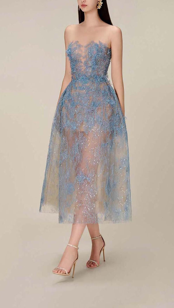 AIIZIE FLORAL LACE CUTWORK MIDI DRESS - product image