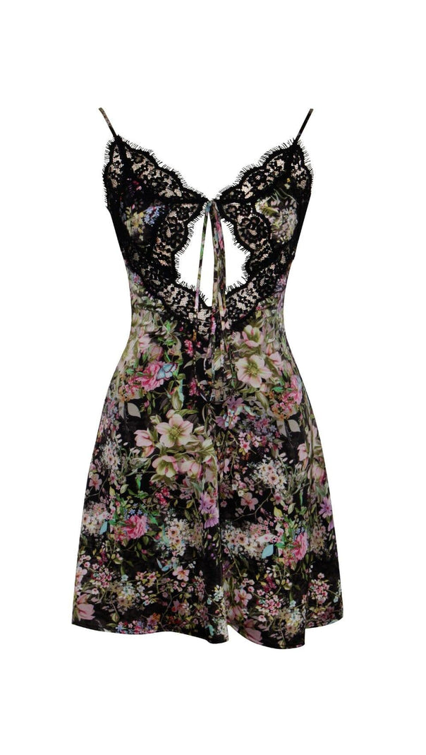 AIIZIE FLORAL PRINT SATIN MINI DRESS WITH LACE TRIM - product image