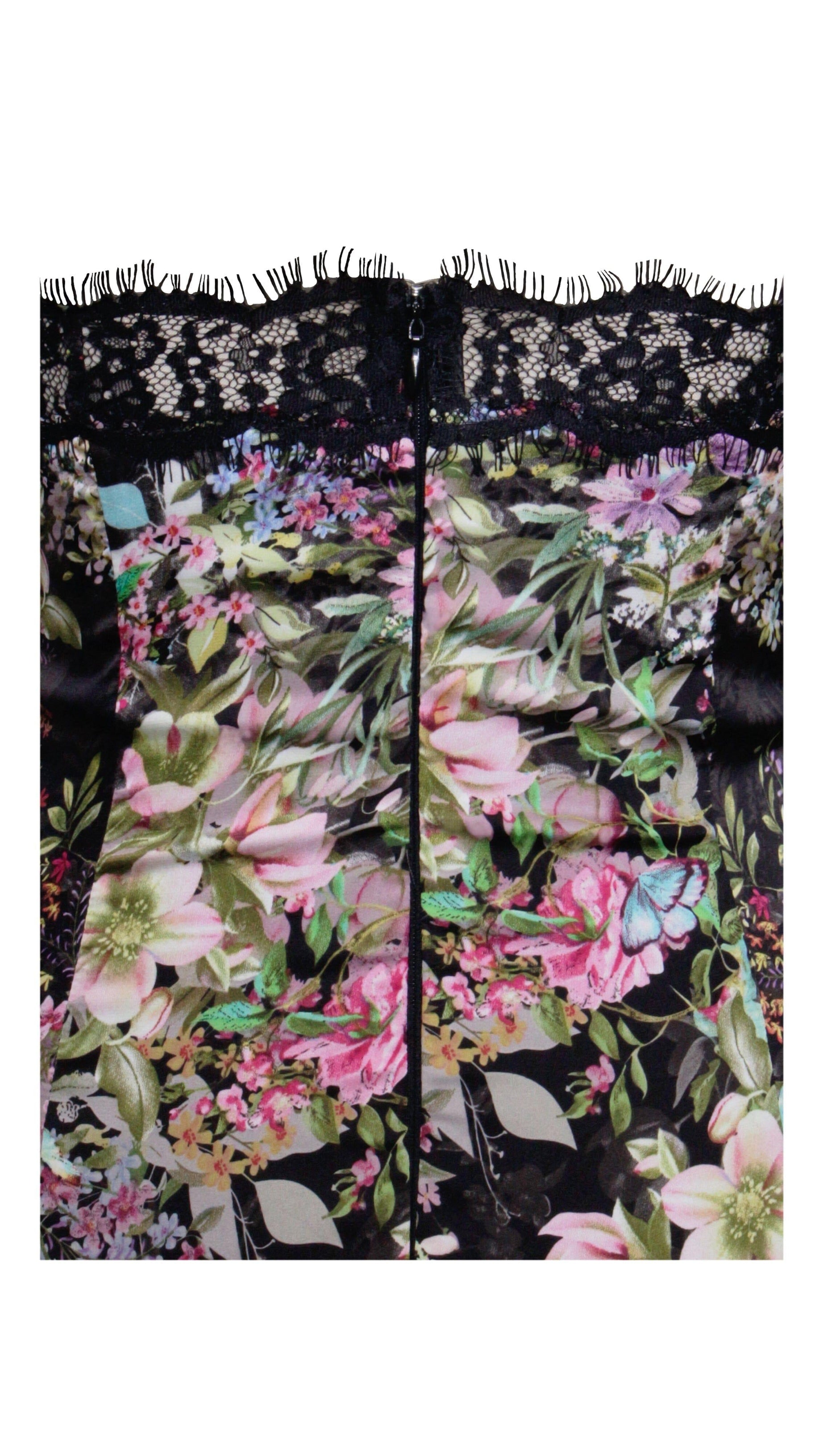 MINI ABITO IN RASO CON STAMPA FLOREALE E BORDI IN PIZZO