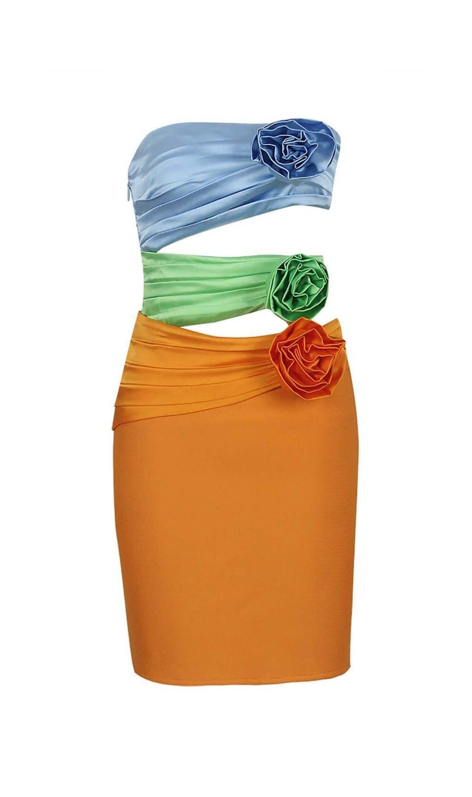 MINI ABITO IN SETA CON DETTAGLI FIORI IN MULTICOLORE