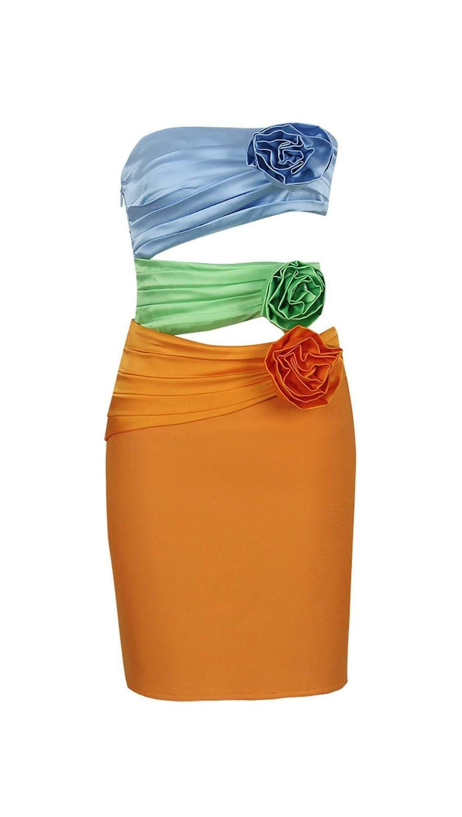 FLOWER-DETAILED SILK MINI DRESS IN MULTI