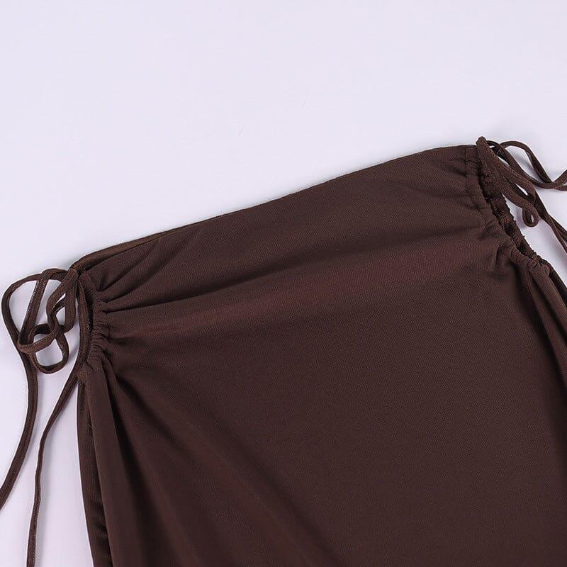 GONNA MIDI AVVOLGENTE CON FIANCHI MARRONE