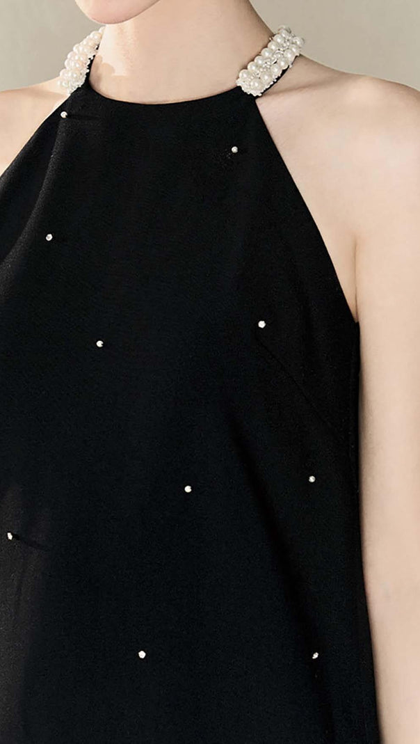 AIIZIE FRILL PEARL MINI DRESS IN BLACK - product image
