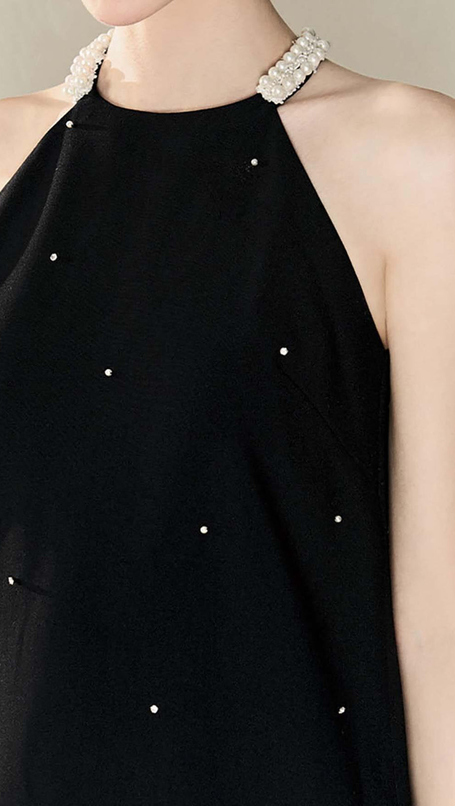 FRILL PEARL MINI DRESS IN BLACK