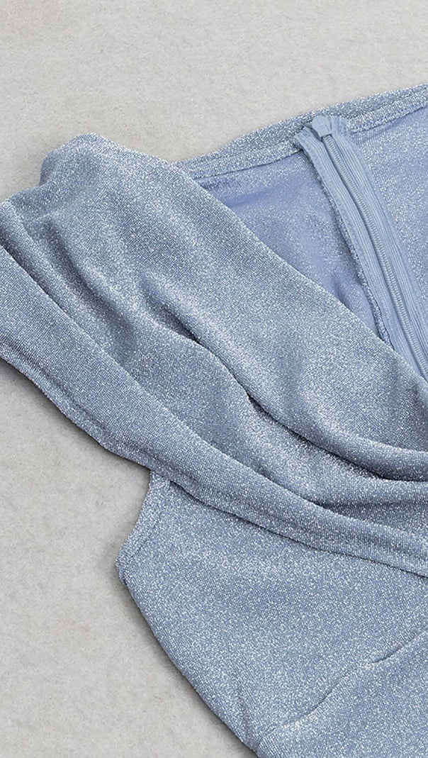 VORNE DRAPIERTES MEERJUNGFRAUENKLEID IN BLAU