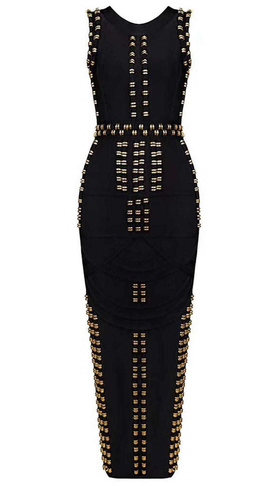 GOLD ACCENT BANDAGE MAXI DRESS