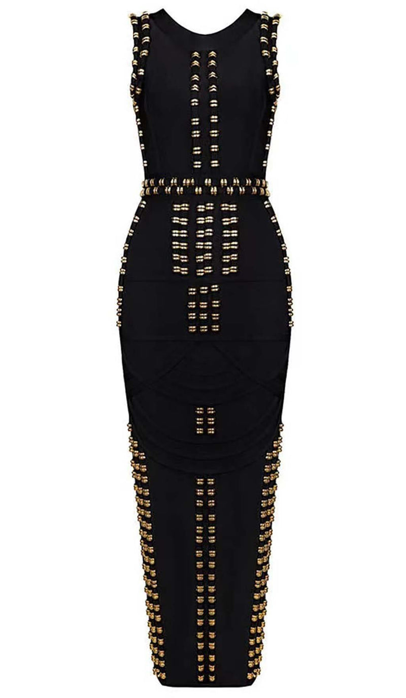 GOLD ACCENT BANDAGE MAXI DRESS