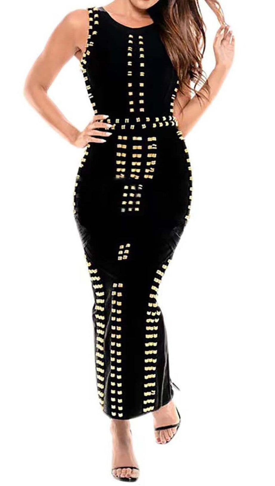 BANDAGE-MAXIKLEID MIT GOLDENEN AKZENTEN