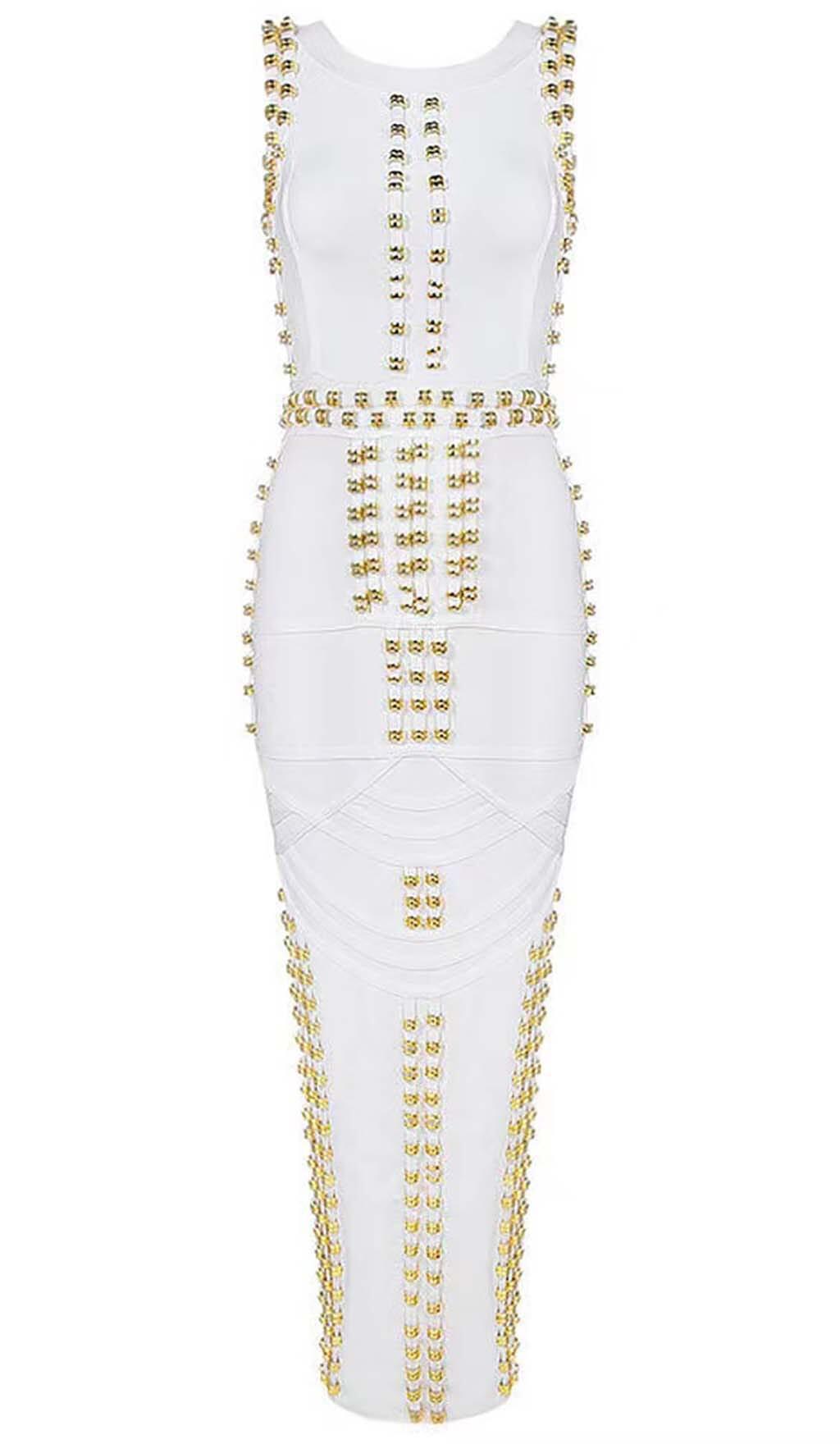 GOLD ACCENT BANDAGE MAXI DRESS