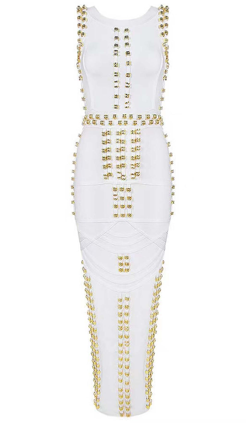 GOLD ACCENT BANDAGE MAXI DRESS