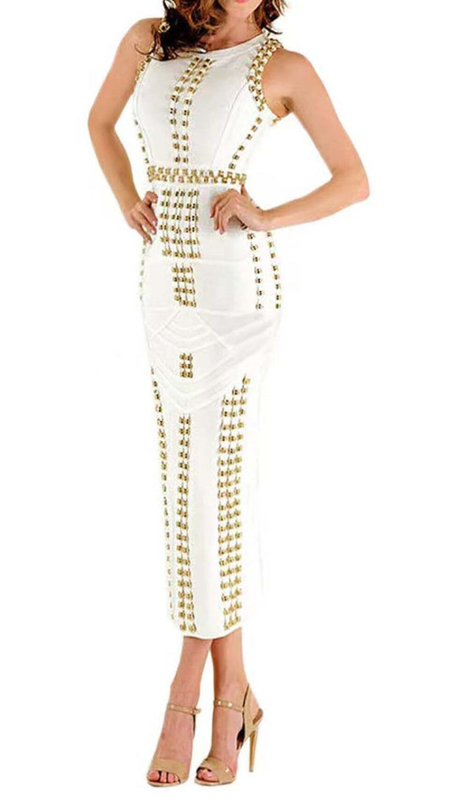 BANDAGE-MAXIKLEID MIT GOLDENEN AKZENTEN