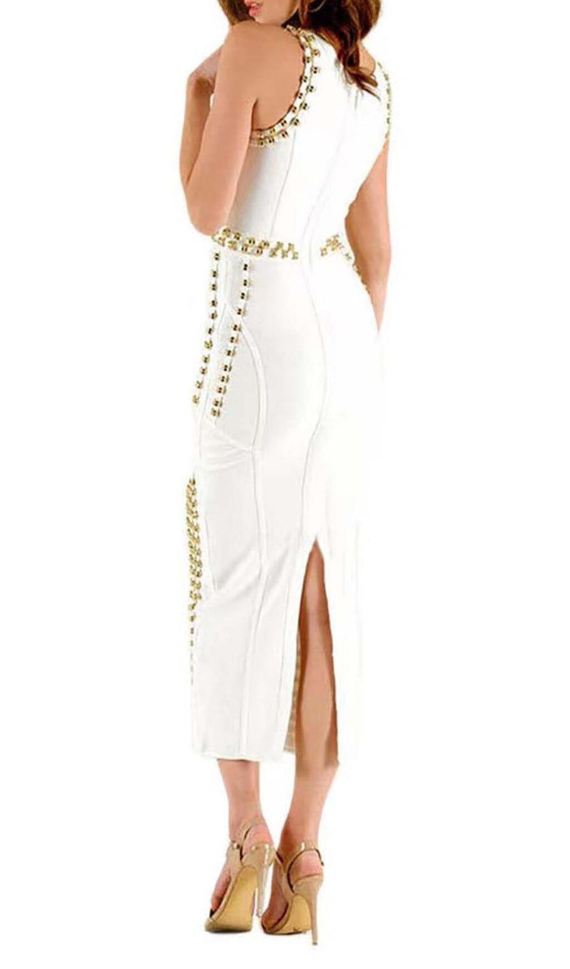 GOLD ACCENT BANDAGE MAXI DRESS