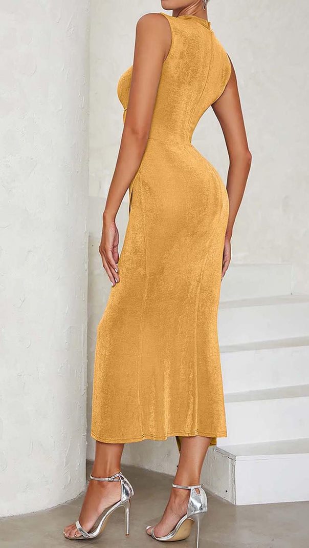 AIIZIE HALTER BANDAGE MIDI DRESS IN YELLOW - product image