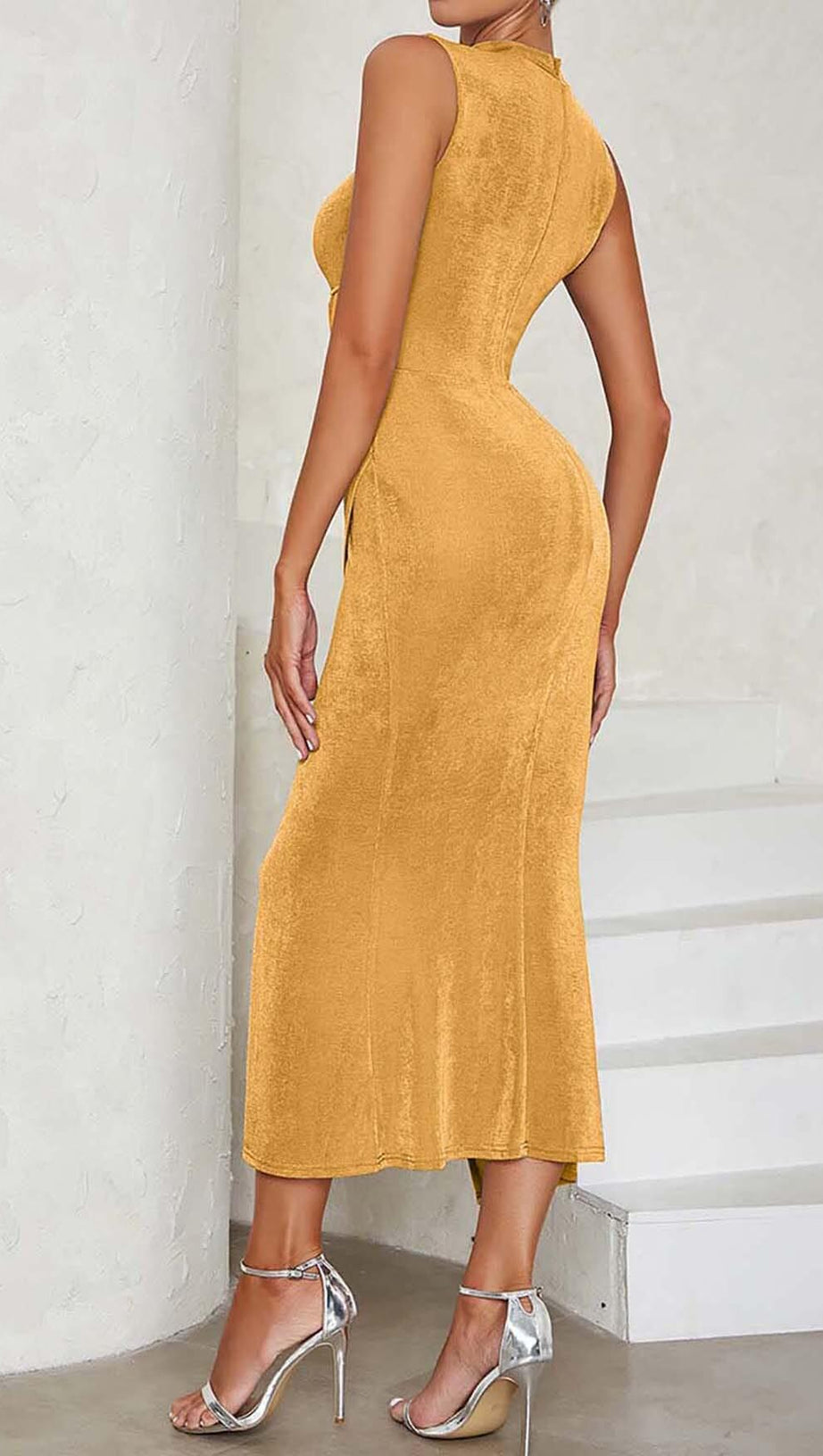 HALTER BANDAGE MIDI DRESS IN YELLOW