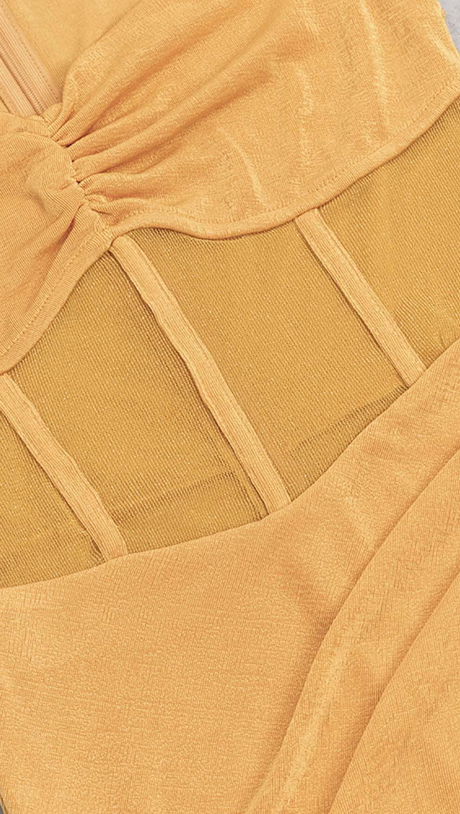 HALTER BANDAGE MIDI DRESS IN YELLOW