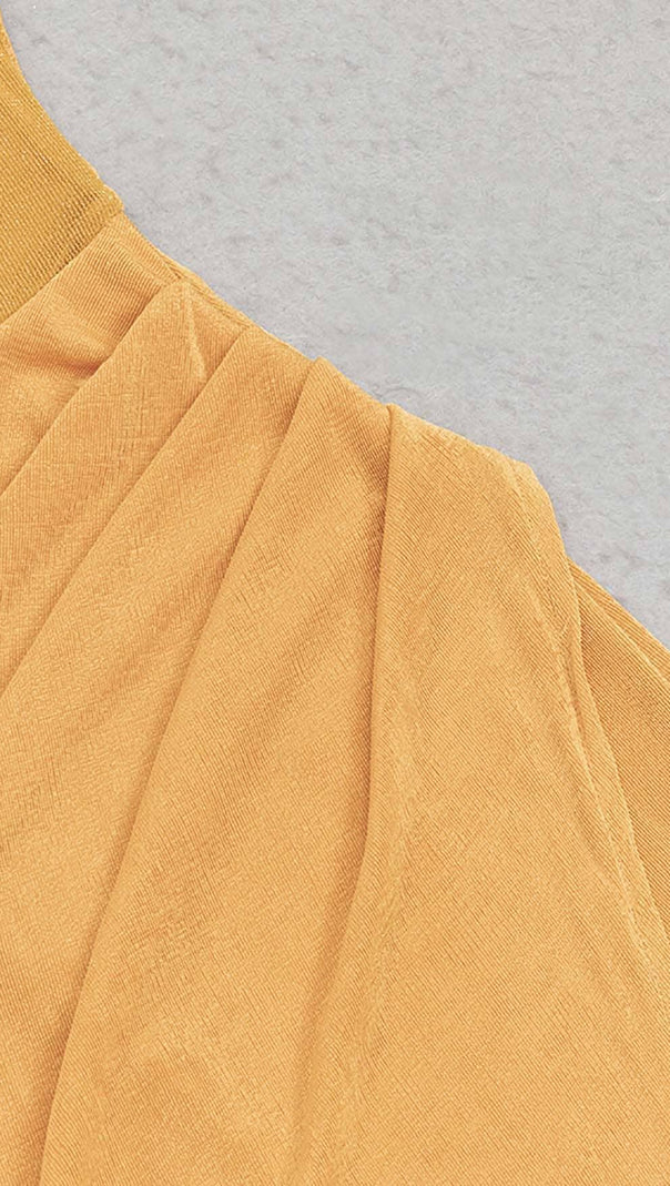 ABITO MIDI CON BENDAGGIO E SCOLLO A V GIALLO
