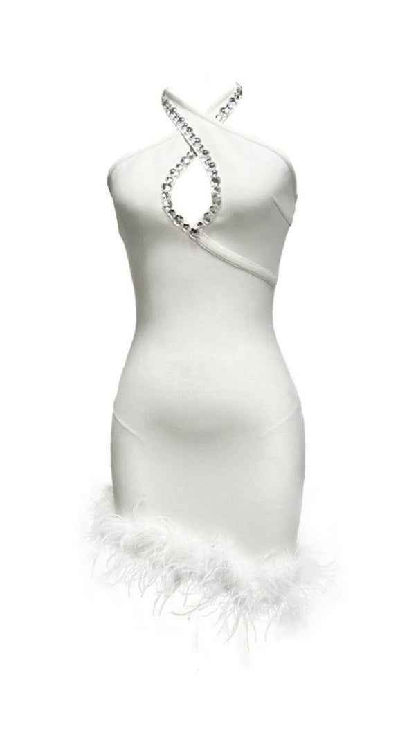 AIIZIE HALTERNECK EMBELLISHED FEATHER BANDAGE DRESS - product image