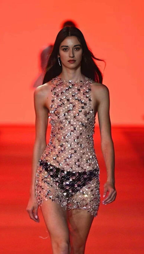 HALTERNECK RHINESTONE BODY CHAIN DRESS