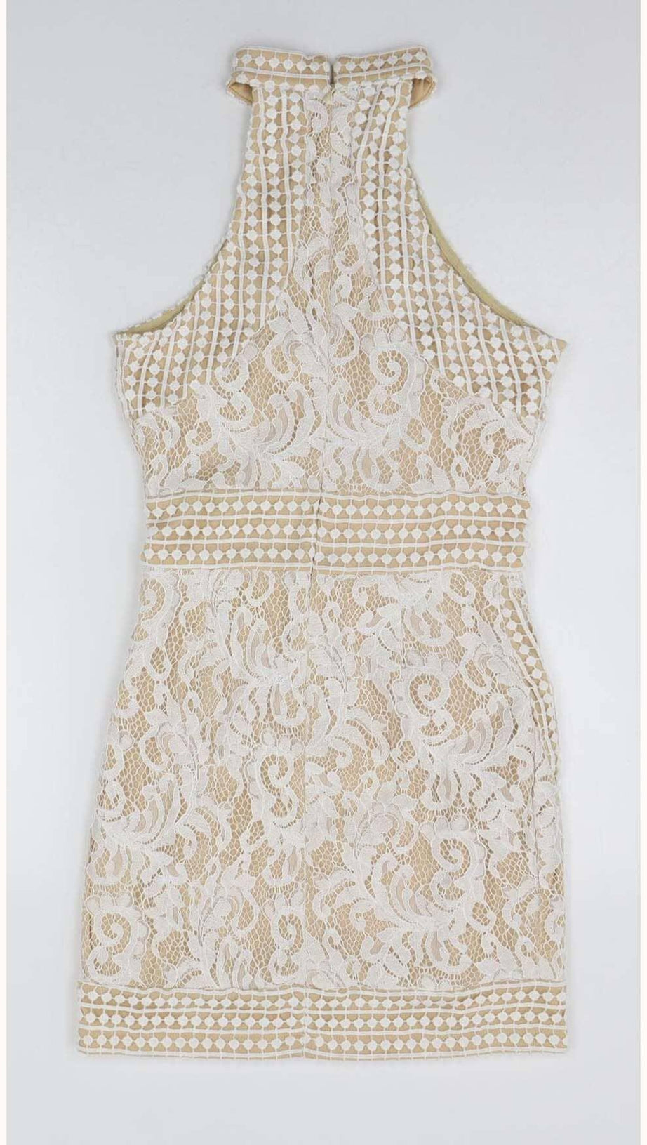 HIGH NECK CROCHET MINI DRESS IN BEIGE