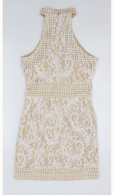 HIGH NECK CROCHET MINI DRESS IN BEIGE