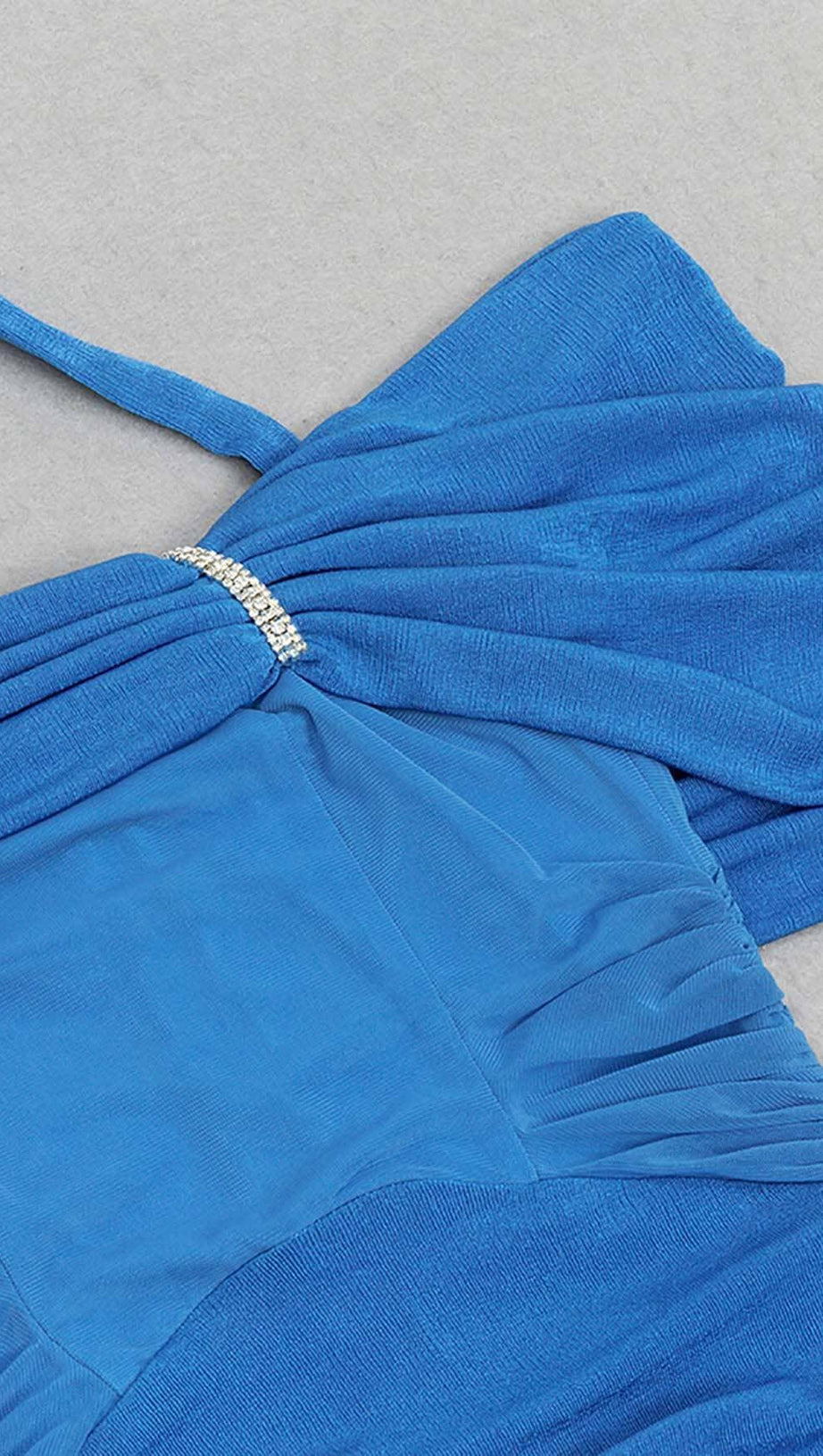 HIGH NECK FRILL MIDI DRESS IN BLUE