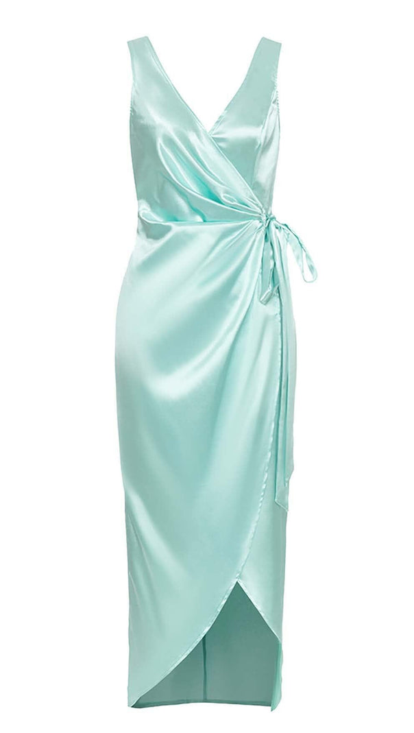 AIIZIE KNOT SIDE SATIN MIDI DRESS IN MINT - product image