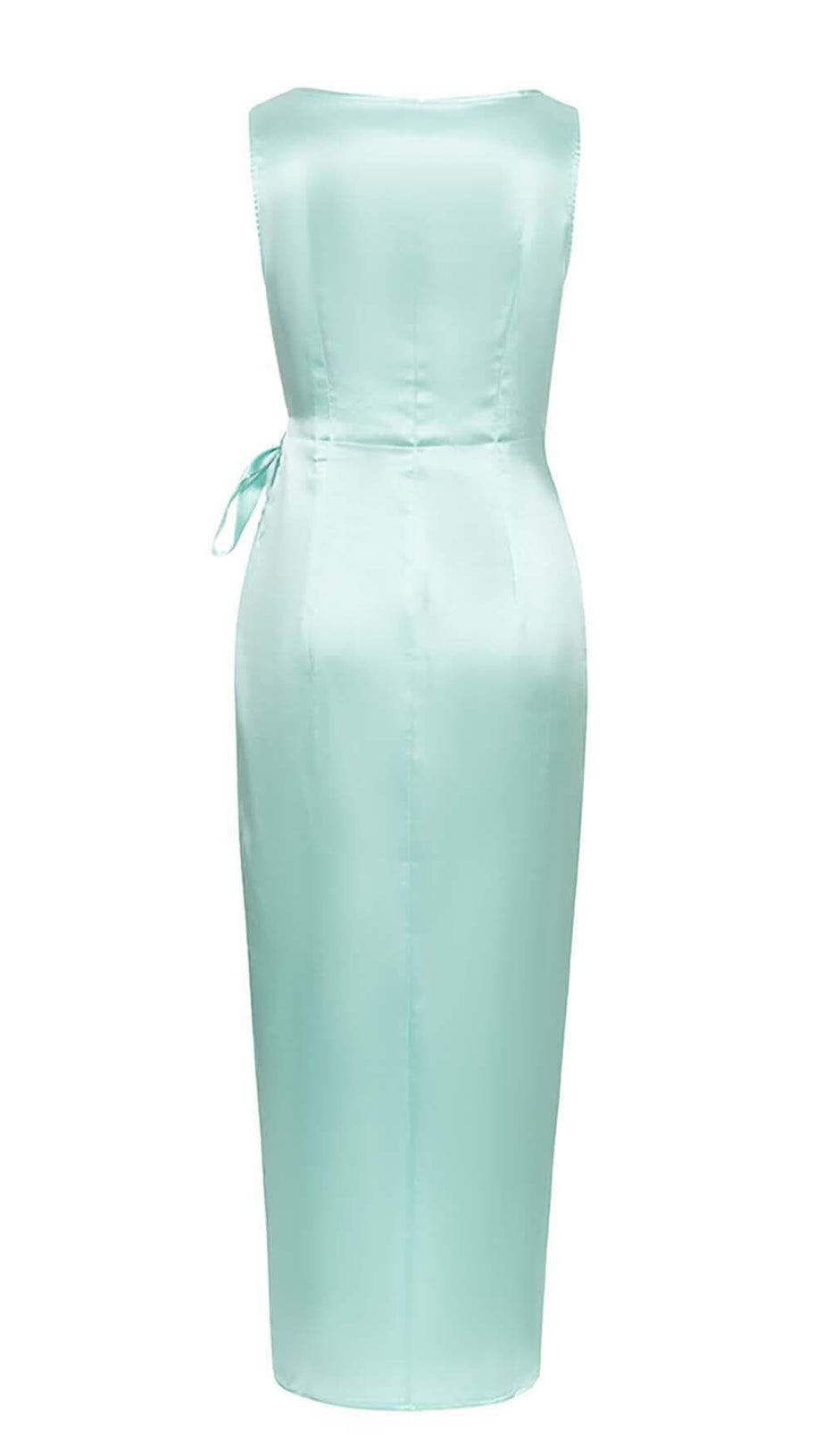 KNOT SIDE SATIN MIDI DRESS IN MINT