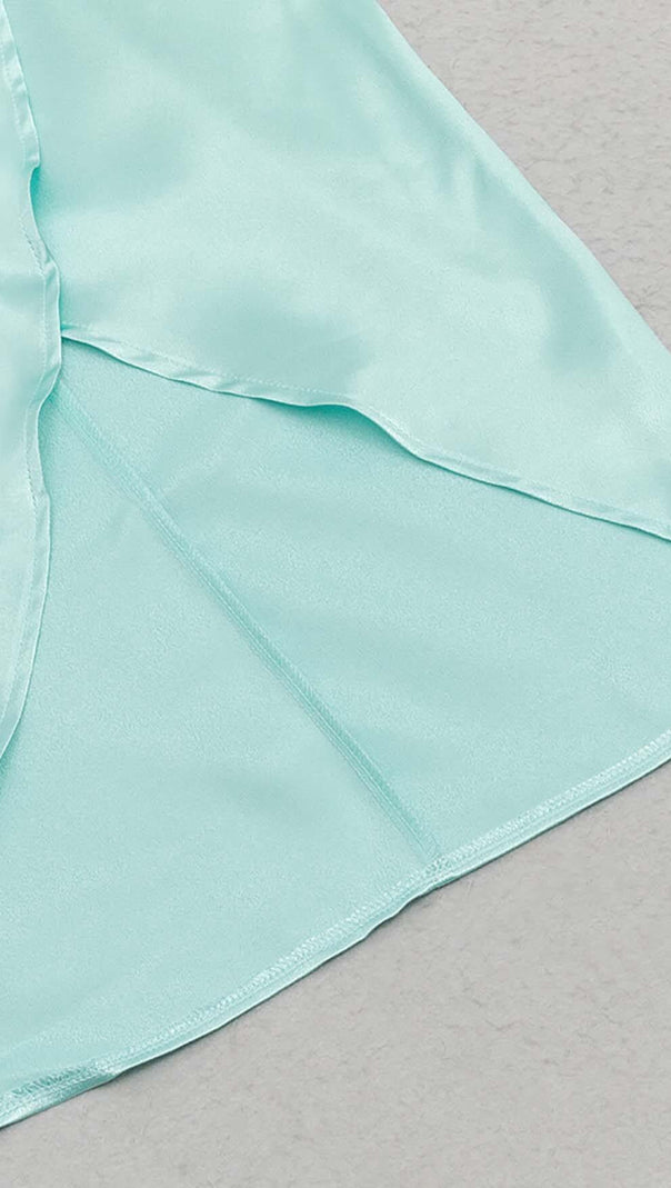 AIIZIE KNOT SIDE SATIN MIDI DRESS IN MINT - product image