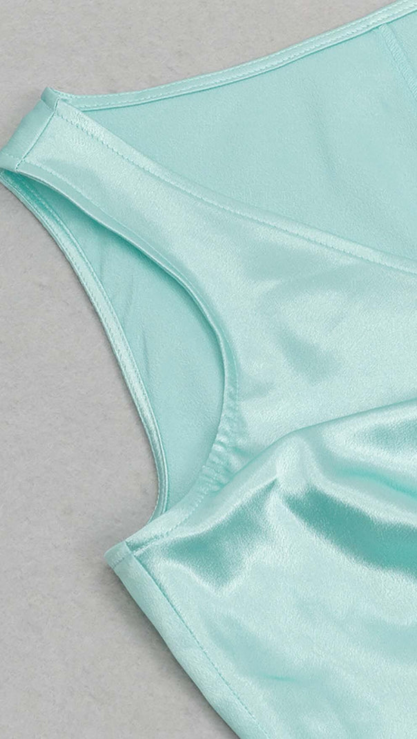 AIIZIE KNOT SIDE SATIN MIDI DRESS IN MINT - product image
