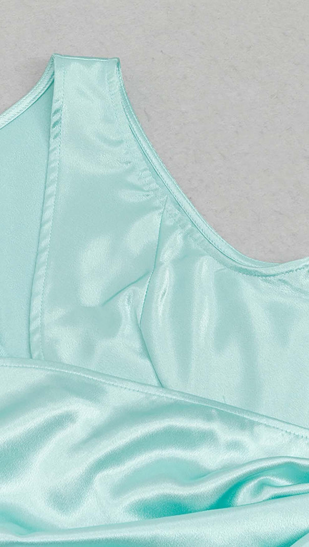AIIZIE KNOT SIDE SATIN MIDI DRESS IN MINT - product image
