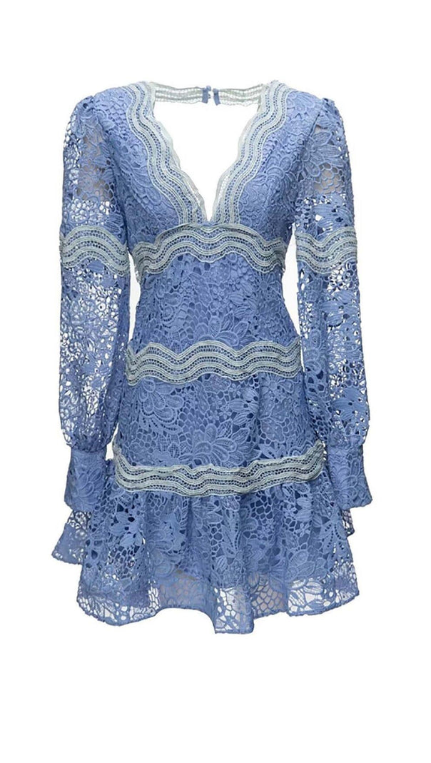 AIIZIE LACE SLEEVE TRIM DETAIL MINI DRESS IN BLUE - product image