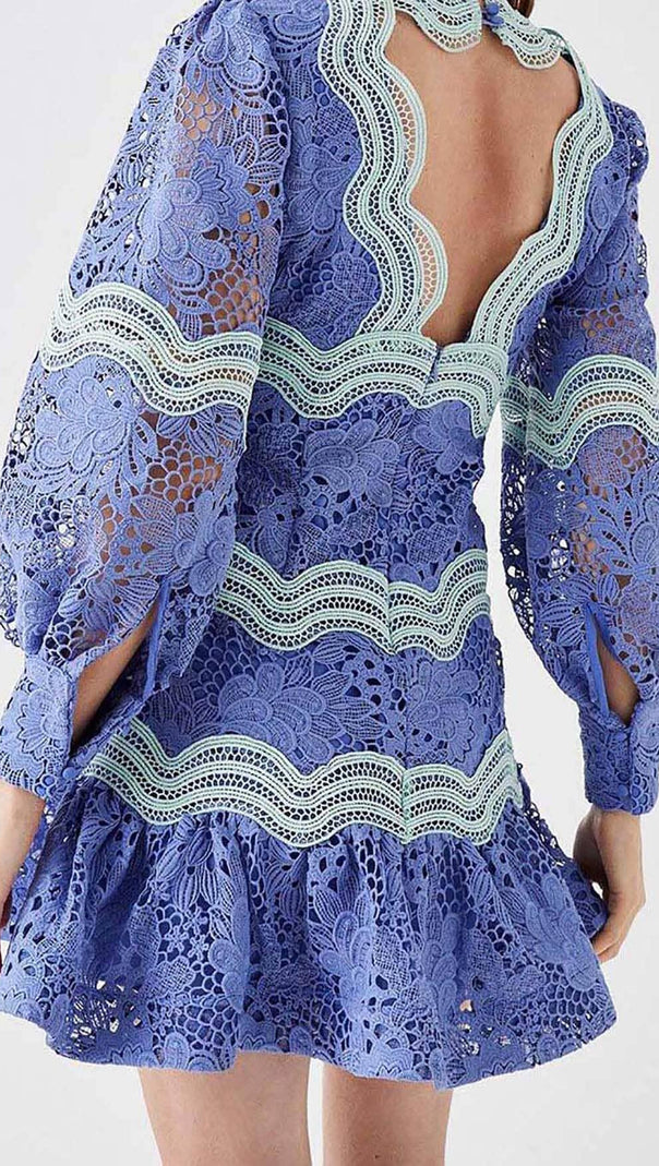 AIIZIE LACE SLEEVE TRIM DETAIL MINI DRESS IN BLUE - product image
