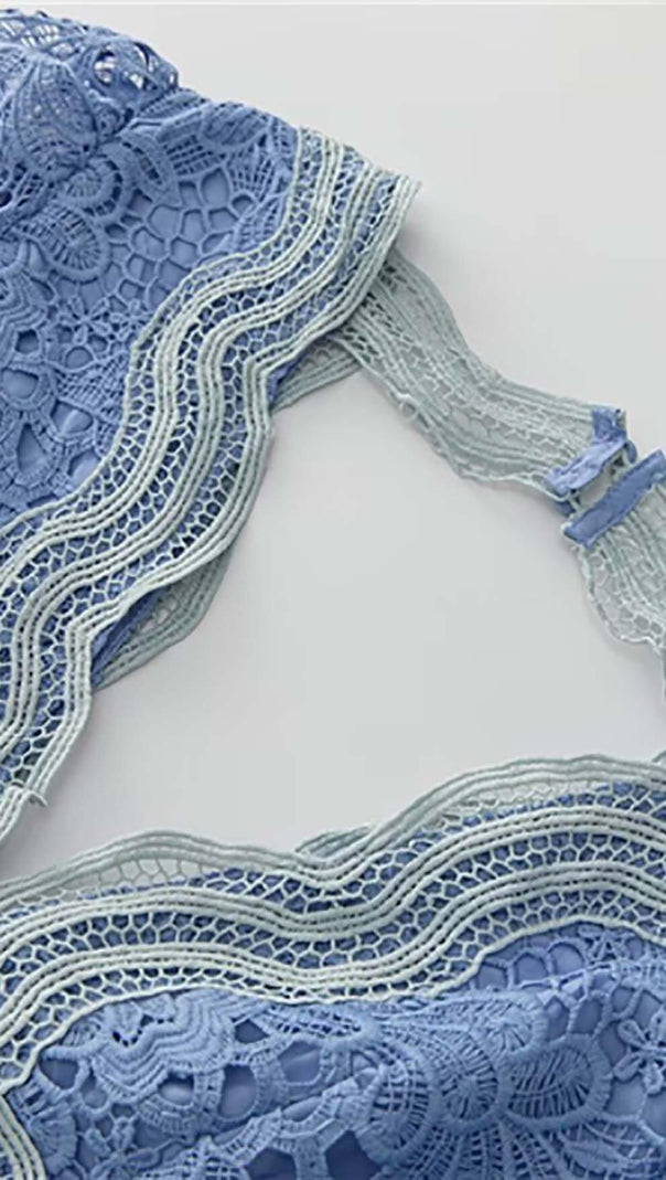 AIIZIE LACE SLEEVE TRIM DETAIL MINI DRESS IN BLUE - product image