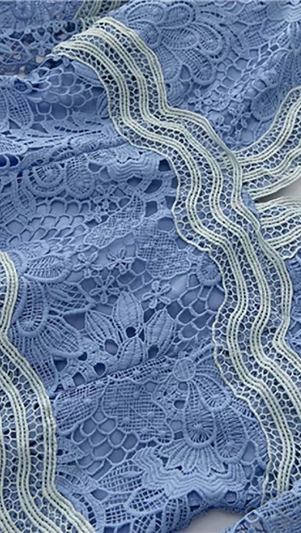 AIIZIE LACE SLEEVE TRIM DETAIL MINI DRESS IN BLUE - product image