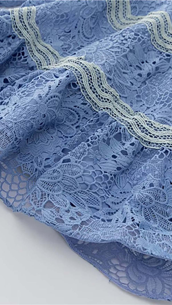 AIIZIE LACE SLEEVE TRIM DETAIL MINI DRESS IN BLUE - product image
