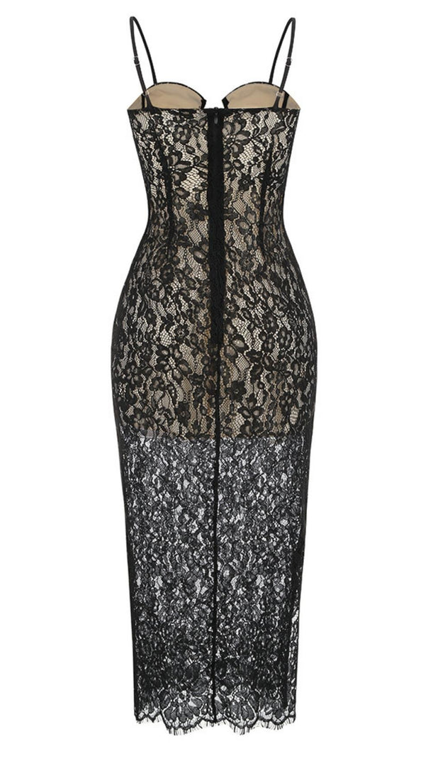 AIIZIE SLEEVELESS LACE MIDI DRESS IN BLACK - product image