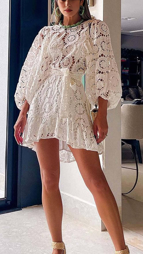 AIIZIE LANTERN SLEEVE MINI DRESS IN WHITE - product image