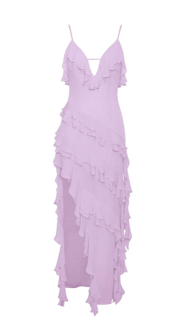 Lilac Rayon Ruffle Maxi Dress
