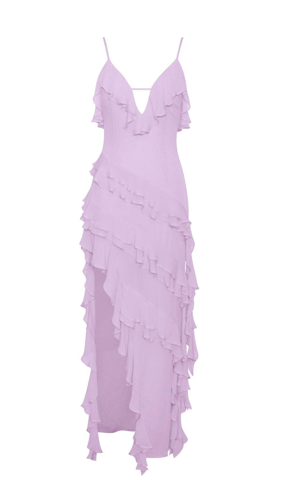LILAC RAYON RUFFLE MAXI DRESS