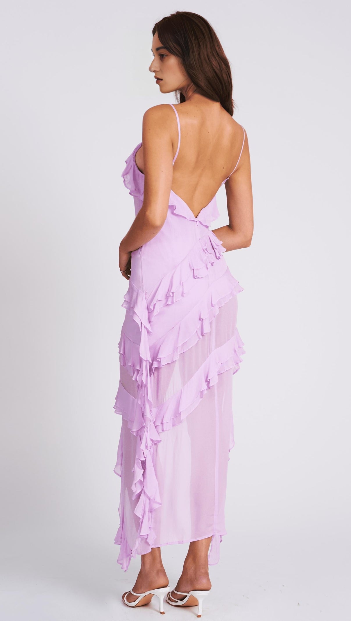 Lilac Rayon Ruffle Maxi Dress